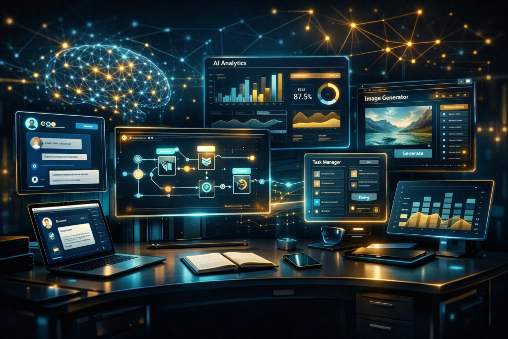 best free AI tools dashboard interface best free AI tools for productivity and automation comparison of best free AI tools workspace