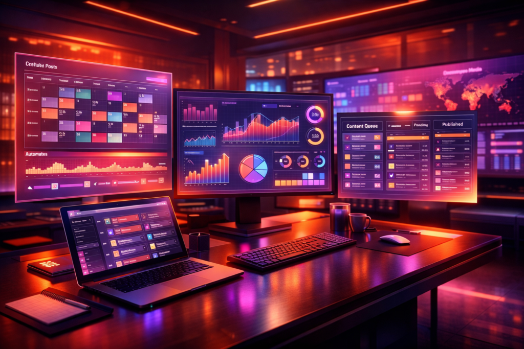 best social media scheduling tools dashboard social media scheduling tools comparison interface automated social media posting software dashboard social media content planner and scheduler tools